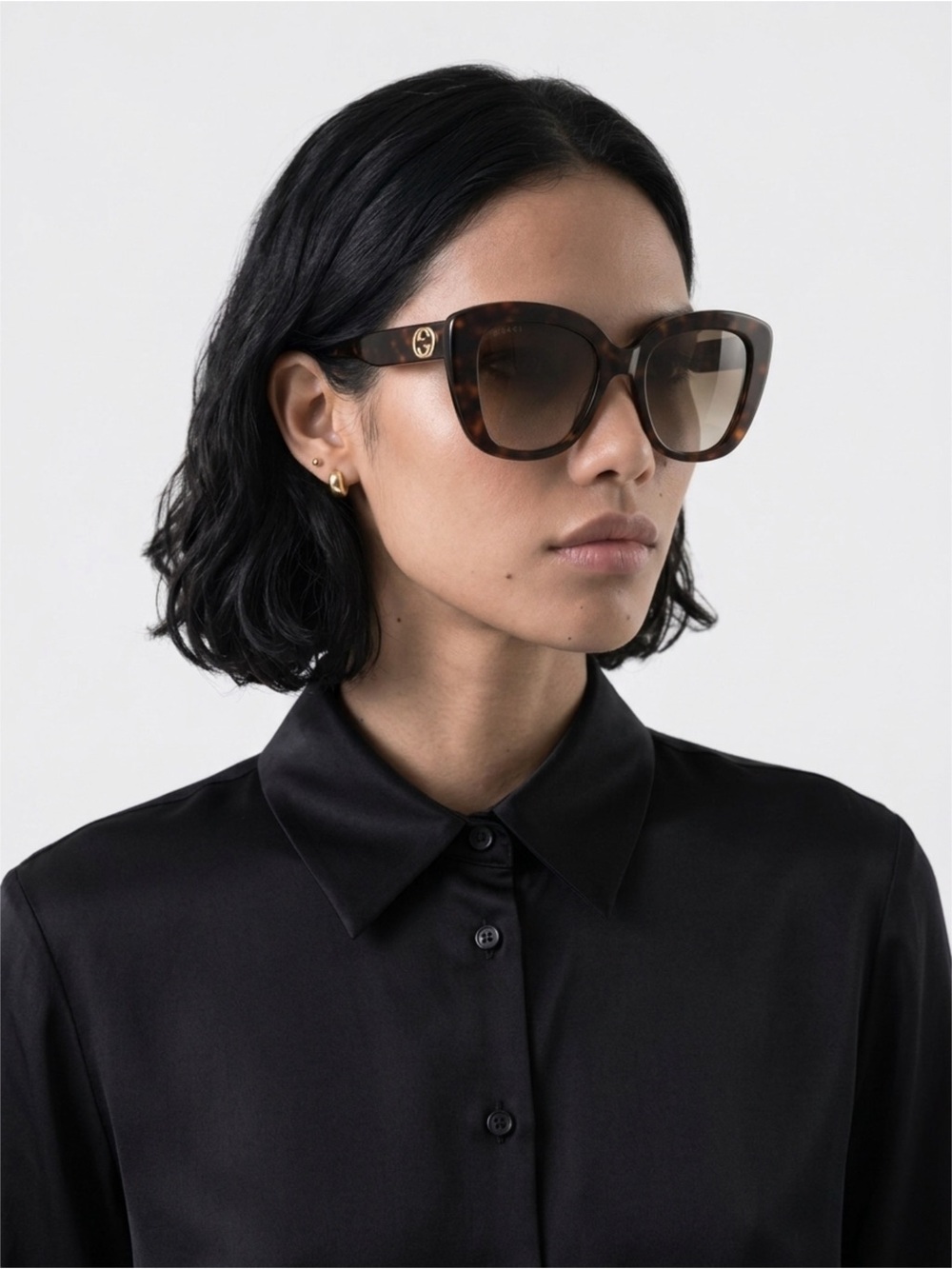 Gucci Tortoiseshell Cat-Eye Sunglasses with Gold Logo